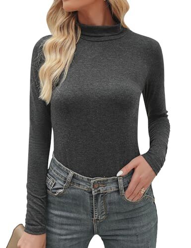 Aottori Maglia Donna a Collo Alto Dolcevita a Manica Lunga Leggera Basic Top Intimo Traspirante Invernale Maglie Termica Elasticizzato Grigio Scuro XXL