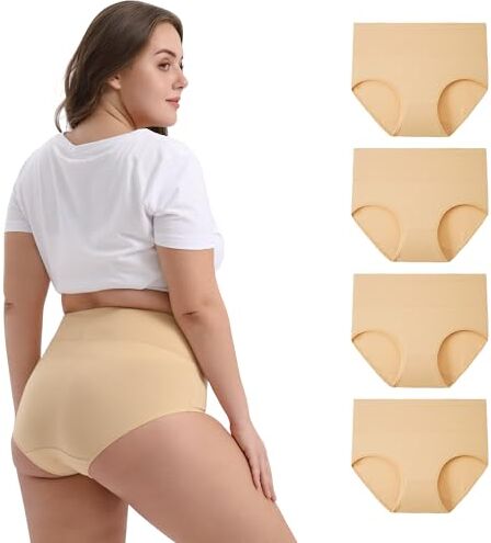 INNERSY Slip Cotone Donna Grandi Mutande Post Parto Taglie Forti Vita Alta Intimo Beige 4 Pack (EU 60-62, 4 Beige)