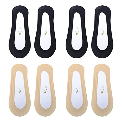 SWYSGS 4pairs Invisibili Cotone Nylon Low Top Fodera Silicone antiscivolo Estate Nessuna Traccia Ice Silk Boat Calzini(Nudi, nero 2 pezzi ciascuno)