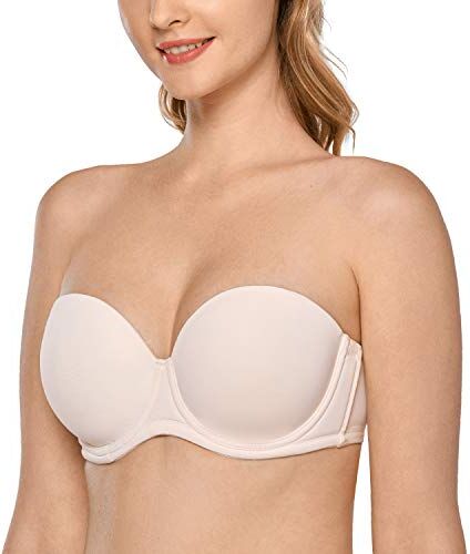 DELIMIRA Donna Reggiseno Senza Spalline Invisibile con Ferretto con Coppe Grandi Rose White 7E