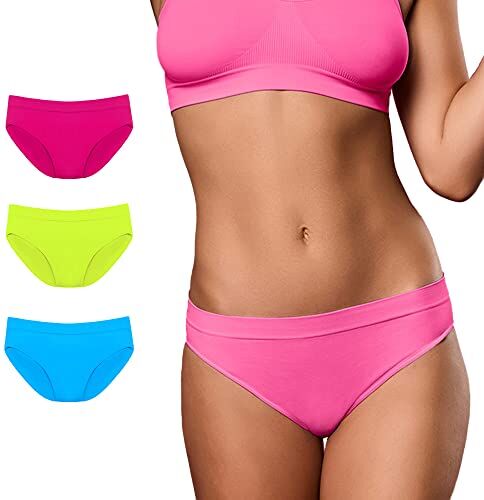 FOCENZA Slip Donna in Microfibra, Intimo Donna Senza Cuciture, Multipack da 3 Pezzi in Vari Colori, Made in Italy (Turchese-GF-Bubble Fluo, L-XL)