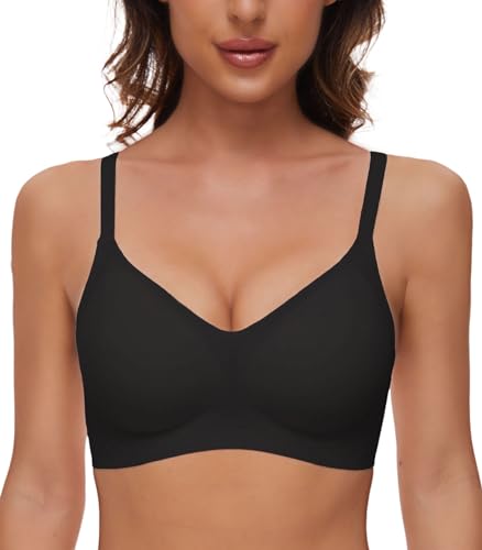 Yutdeng Reggiseno da Donna Senza Ferretto Senza Cuciture Bralette Push Up con Cuscinetti Rimovibili Lingerie Intimo Tracolla Regolabile Confortevole e Traspirante Reggiseni Basic,Nero,XL