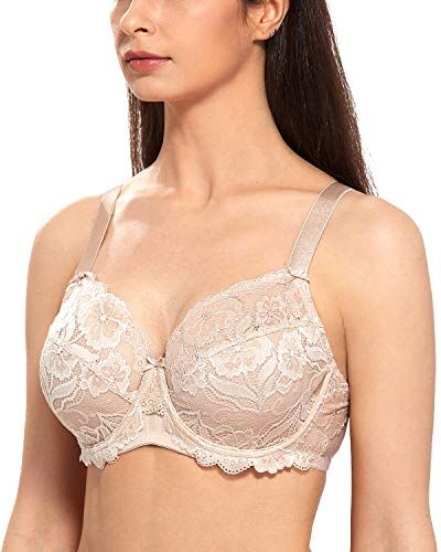 DELIMIRA Donna Reggiseno con Ferretto Taglie Forti Pizzo Senza Imbottito Sostegno Beige 3H