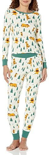 Amazon Essentials Disney   Marvel   Star Wars Set di Pigiama da Notte Attillati in Cotone Donna, Pooh Holiday Forest Womens Snug Fit, XS