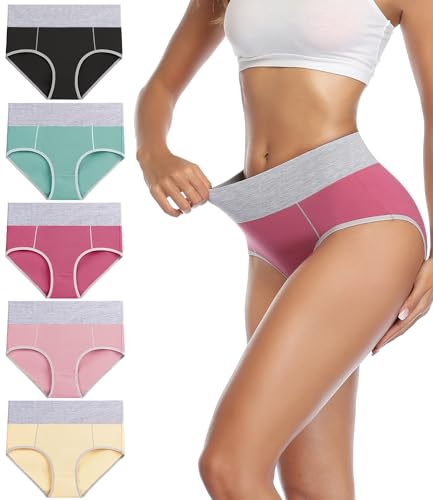 wirarpa Mutande Donna Vita Alta Slip Cotone Mutantina Elastiche Pantaloncini Post Parto Pacco da 5 Multicolori-A Taglia XS