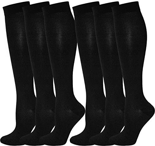 Kuzimua 6 Paia di Calze a Compressione Graduata per Uomo E Donna, per Sport, Running, Corsa, Escursioni, Ciclismo, Giri in Bici, Sportive, Gravidanza, Viaggi in Aereo (M, Nero)