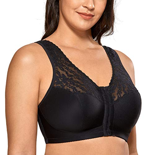 DELIMIRA Donna Reggiseno Senza Ferretto Non Imbottito in Pizzo per Seni Generosi Nero 3B