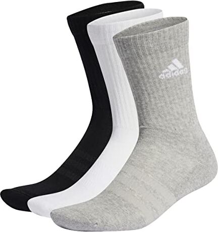 Adidas Cushioned Crew Socks 3 Pairs, Calze Medie Unisex Adulto, Medium Grey Heather/White/Black, S (Pacco da 3)