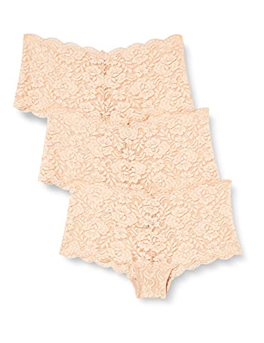 Iris & Lilly Intimo Hipster Cheeky in Pizzo Donna, Pacco da 3, Beige, 44