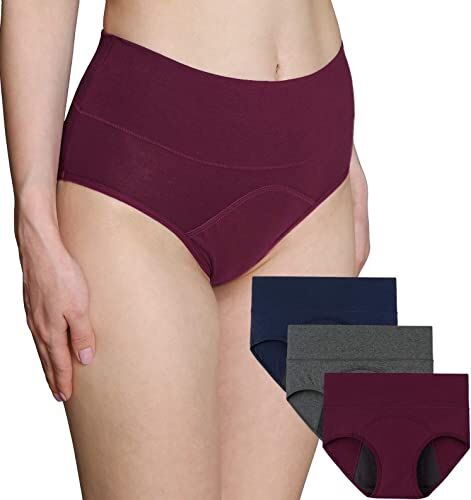 INNERSY Mutande Ciclo Mestruale Donna Slip Assorbenti Cotone Intimo Taglio Cesareo Pacco da 3 (48, Vino/Blu Navy/Grigio)