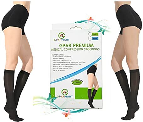 GPARMART GPAR Premium Calze a punta chiusa, 23-32 mmHg, Classe 2, Calze a compressione medica per donne e uomini, Calze varicose, Unisex per edema, Dolore alle gambe, Gonfiore, Riabilitazione, Nero (MEDIUM)