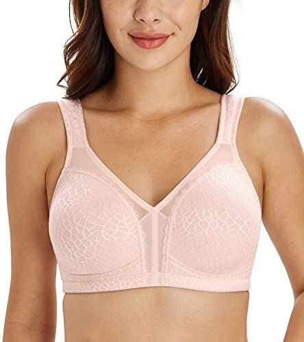 Lemorosy Reggiseno Minimizer Taglie Forti da Donna Comodo per Quotidiana Coppe Piene Non Imbottite Senza Ferretto Reggiseno a Tenuta Forte (75D,Rosa)