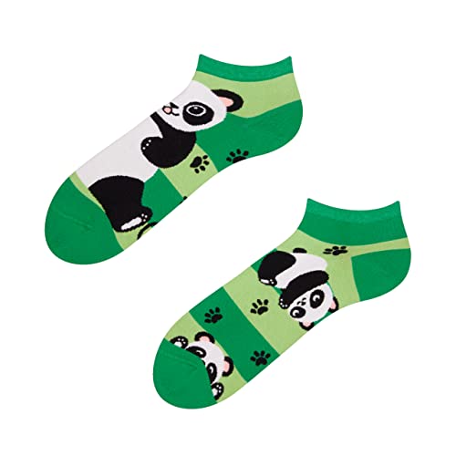 Dedoles Calzini Unisex Donna Uomo & Bambini Calze Cotone con tanti Design divertenti sinistra destra diversi, colore: Verde, disegno: Panda e righe (sneaker), taglia: 35-38