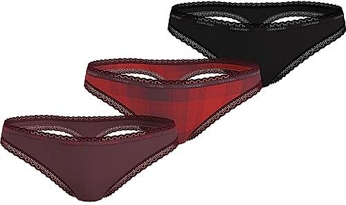 Calvin Klein Thong 3Pk  Perizoma, Multicolore (Tawny PRT/Gradient Check Rouge/Blk), L Donna