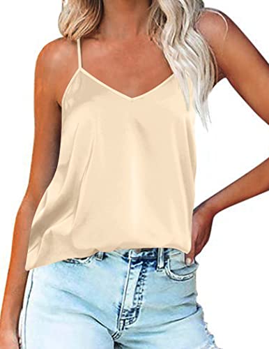 Ekouaer Canottiera Donna Elegante Senza Maniche Canotta Raso Sottogiacca Estiva Camisole Scollo a V Tank Shirt Basic Casual