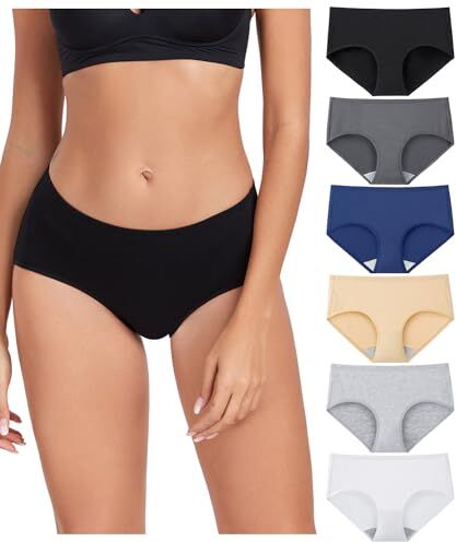 wirarpa Mutande Donna Cotone Vita Media Comode Slip Elasticizzato Intimo di Base Pacco da 6 Nero,Grigio,Blu Scuro,Grigio Chiaro,Bianco,Beige Taglia XS