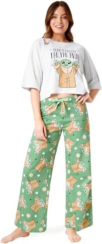 Disney Pigiama Donna Pigiama Donna Cotone Lungo a Manica Corta S-XL Pigiami Due Pezzi Regali Donna (Verde Baby Yoda, L)