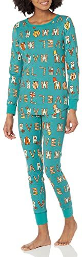 Amazon Essentials Disney   Marvel   Star Wars Set di Pigiama da Notte Attillati in Cotone Donna, Festive Marvel Womens Snug Fit, M