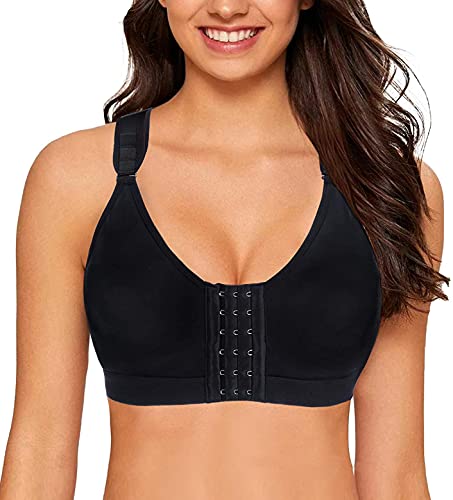 YIANNA Reggiseno Sportivo Donna Post Chirurgico Apertura Frontale Reggiseni Senza Ferretto Mastoplastica Bralette Contenitivo Nero, 128 Size L