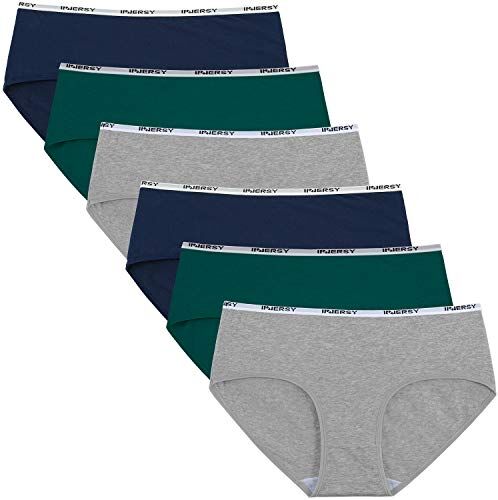 INNERSY Slip Donna Cotone Vita Media Culotte Morbide Confortevoli Mutande Multipack 6 (XS-EU 36, Blu Navy/Smeraldo/Grigio)