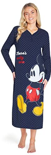 Disney Camicia da Notte Donna Manica Lunga Stitch Mickey Minnie (M, Blu Mickey)