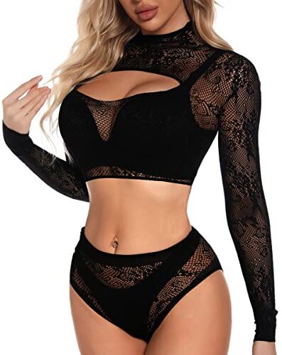 Buitifo Sexy Pezzi Lingerie Mini Abito da Donna a Rete Babydoll a Rete Abito Mini Abiti da Notte(Nero 90,Taglia Unica)