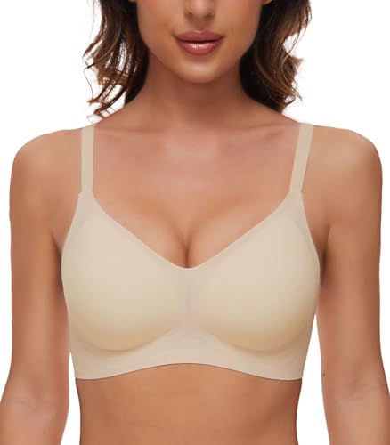 Joligiao Reggiseno Donna Senza Ferretto Push Up Bralette Reggiseno Senza Cuciture con Imbottitura Removibile e Spalline Regolabili Confortevole e Morbido Basic Beige XL