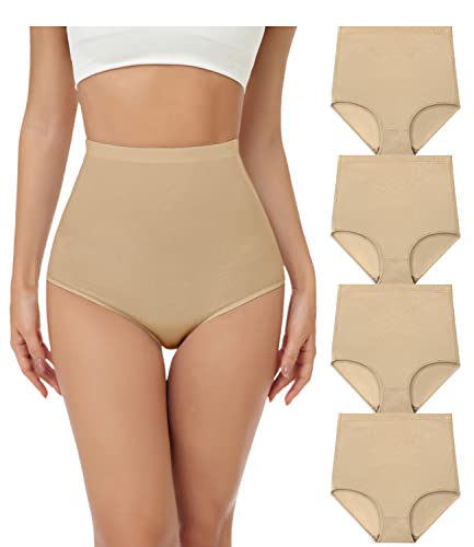 wirarpa Mutande Donna Cotone Vita Super Alta Slip Donna Mutantina Elastiche Culotte Piena Copertura Pacco da 4 Beige Taglia 4XL