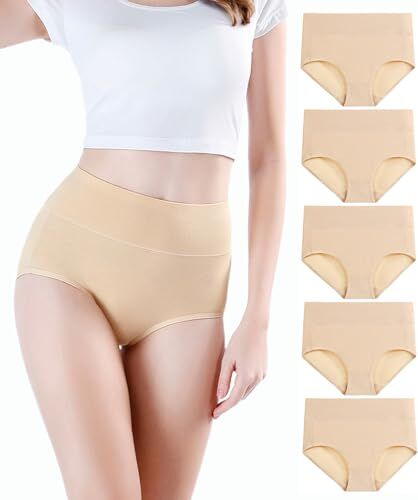 wirarpa Mutande Donna Slip Vita Alta Culotte in Cotone Beige Pacco da 5 Taglia XL