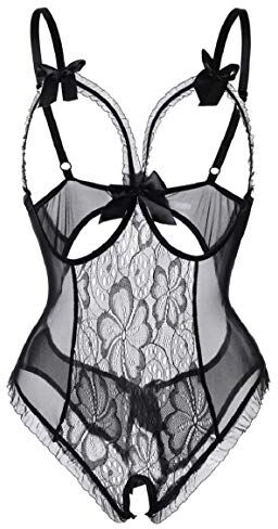 Voqeen Donna Lingerie Sexy Body Erotico Pizzo Biancheria Intima Esotico Tuta Babydoll Ad Anello Aperto Completi Intimi Prospettiva Pigiama Confortevole Sleepwear Costume