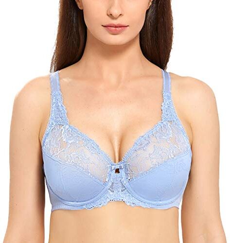 DELIMIRA Donna Reggiseno Pizzo Sostegno Totale Jacquard Senza Imbottito Mistero Blu 6E