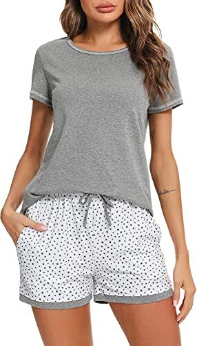 Litherday Pigiama Donna Estivo Pigiama Cotone Donna Pigiama Corto Donna Pigiami Due Pezzi da Donna Pigiami Casual da Casa Morbido e Confortevole Pigiami Donna A-Grigio Chiaro XL