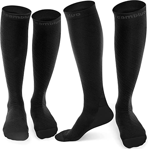 CAMBIVO Calze Compressione Graduata Donna Uomo 2 Paia, Calze Elastiche a Compressione 20-30 mmHg, Gambaletti Calzini Sportive Antiscivolo per Sport, Running, Viaggio in Aereo, Gravidanza, Recupero