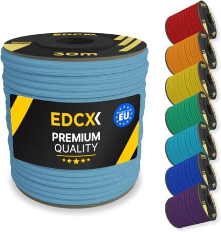 EdcX 4mm Nylon Paracord 550 30m (100 Piedi) Tipo III, Corda 100% Nylon, Corda 7 Fili, Corda Nylon 4mm in Tinta Unita (Skylight, 30 m)