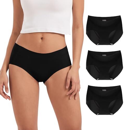 INNERSY Mutande Senza Cuciture Donna Slip Invisibile Vita Media Culotte Microfibra Pacco da 3 (XS, 3 Nero)