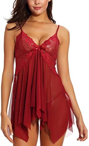 SEDEX Babydoll Lingerie Sexy Intimo Donna Biancheria Intima Confortevole Stile-Anteriore Aperto Grande Size Pizzo Lace Lingerie Trasparente Aperto G-Stringa (Rosso, XXL)