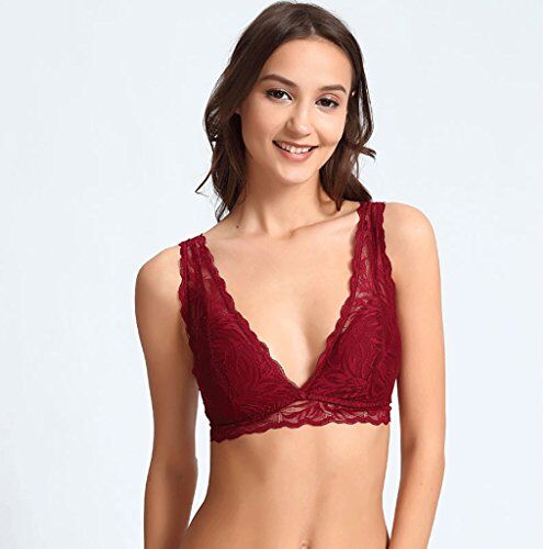 WENJUNneiyi WENJUN Biancheria Intima Sexy in Pizzo Reggiseno Morbido E Confortevole 3 Colori tra Cui Scegliere (Colore : Rosso Scuro, Dimensioni : 34/M)