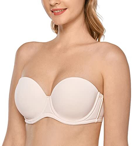 DELIMIRA Donna Reggiseno Senza Spalline Invisibile con Ferretto con Coppe Grandi Bianco Cocco 6D