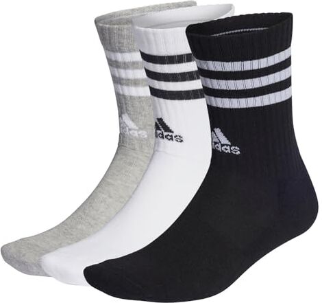 Adidas 3-stripes Cushioned Crew Socks 3 Pairs, Calzini Unisex Bambini e ragazzi, Medium Grey Heather/White/Black/White, XL (Pacco da 3)