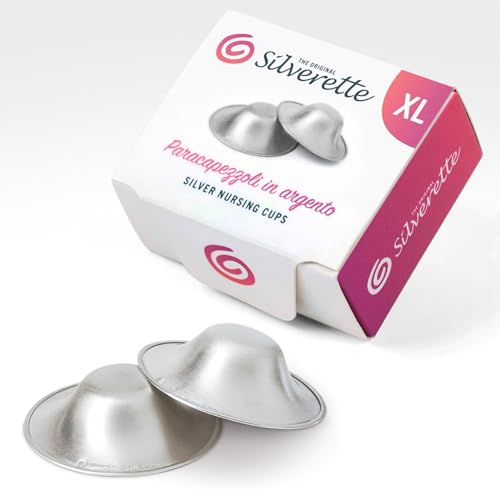 Silverette the original paracapezzoli in argento 925 per l'efficace protezione del capezzolo durante l'allattamento (taglia XL)- Forma anatomica con apice arrotondato- 1 Confezione 2 pezzi