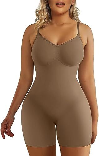 SHAPERX Donna Body Contenitivo Modellante Shapewear Intimo Guaina Contenitiva Snellente Bodysuit Invisibile Body Shaper Addominale Compressione Bustino, UK-SZ5218-Brown-2XL/3XL