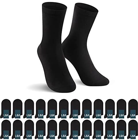 L&K-II 24 Paar Damen/Herren Socken Schwarz Business Freizeit Baumwolle P92216 35-38