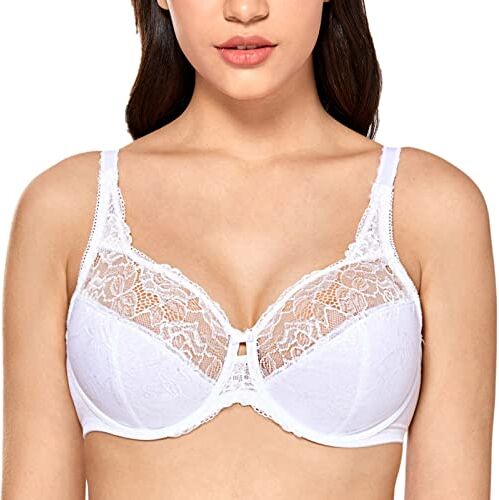 DELIMIRA Donna Reggiseno Pizzo Sostegno Totale Jacquard Senza Imbottito Bianco 5C