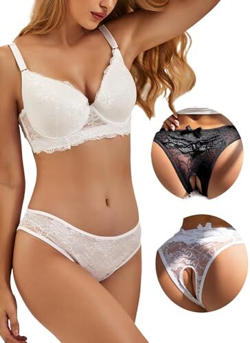 ohyeahlady Perizoma Donna Sexy Aaperta in Pizzo Vita Bassa Traparente Taglie Forti con Motivo Floreale Lingerie Tanga Slip Biancheria Intima(3XL-4XL,Nero+Bianco)