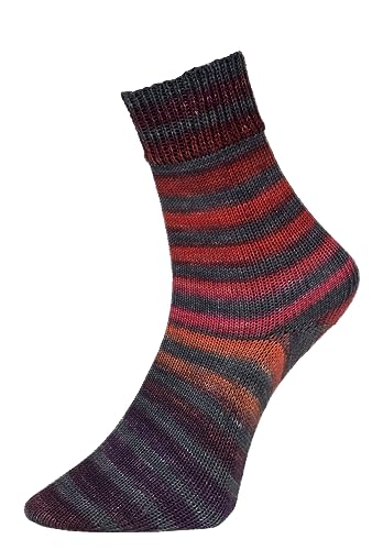 Woolly Hugs Paint Socks di Veronika Hug, 4 fili, 100 g/420 m, 75% lana vergine, 25% poliammide, 2 calze identiche a maglia, (204 rosso/grigio)
