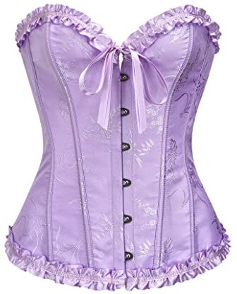 SZIVYSHI Viola Corsetto Donna Top Overbust Lace Up Waist Cincher Bustier Lingerie Motivo di Bambù con Fiore di Prugna Taglia XL