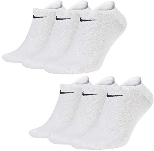 Nike Everyday Lightweight No-Show Calzini, pacco da 6, Unisex – Adulto, Bianco/Nero, M