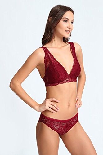 WENJUNneiyi WENJUN Reggiseno Di Pizzo Set Intimo Sexy Morbido E Confortevole 3 Colori Tra Cui Scegliere (Colore : Rosso scuro, dimensioni : 38/XL)