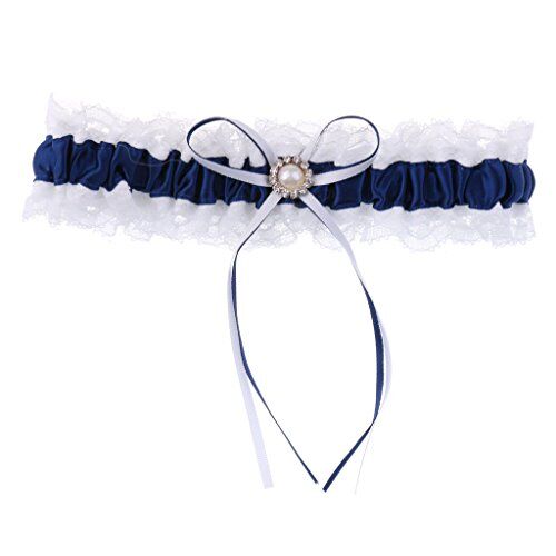 joyMerit Giarrettiera Da Sposa In Raso Blu Con Accessori Da Sposa Bowknot In Nastro Blu navy, come descritto