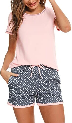 Litherday Pigiama Donna Estivo Pigiama Cotone Donna Pigiama Corto Donna Pigiami Due Pezzi da Donna Pigiami Casual da Casa Morbido e Confortevole Pigiami Donna A-Rosa XL